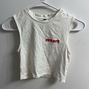 White Sleeveless Crop Top with Red Graphic